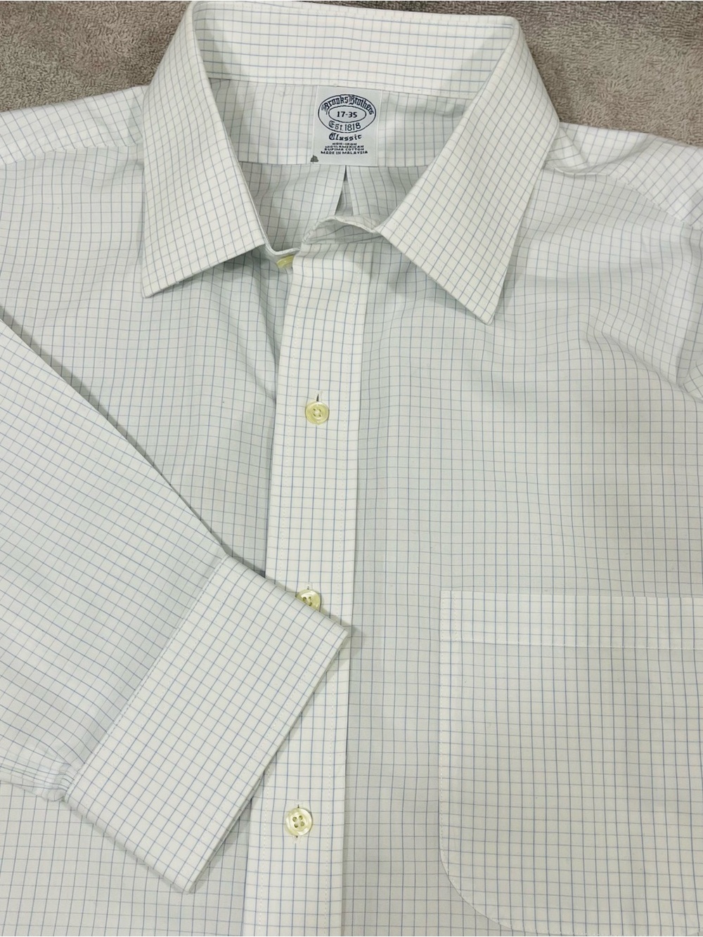 Brooks Brothers Dress Shirt Mens 17/35 Classic Fit L/S Blue White Check NWT